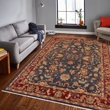 handmade Traditional Kafkaz Chobi Ziegler Blue Red Hand Knotted RECTANGLE 100% WOOL area rug 9 x 12